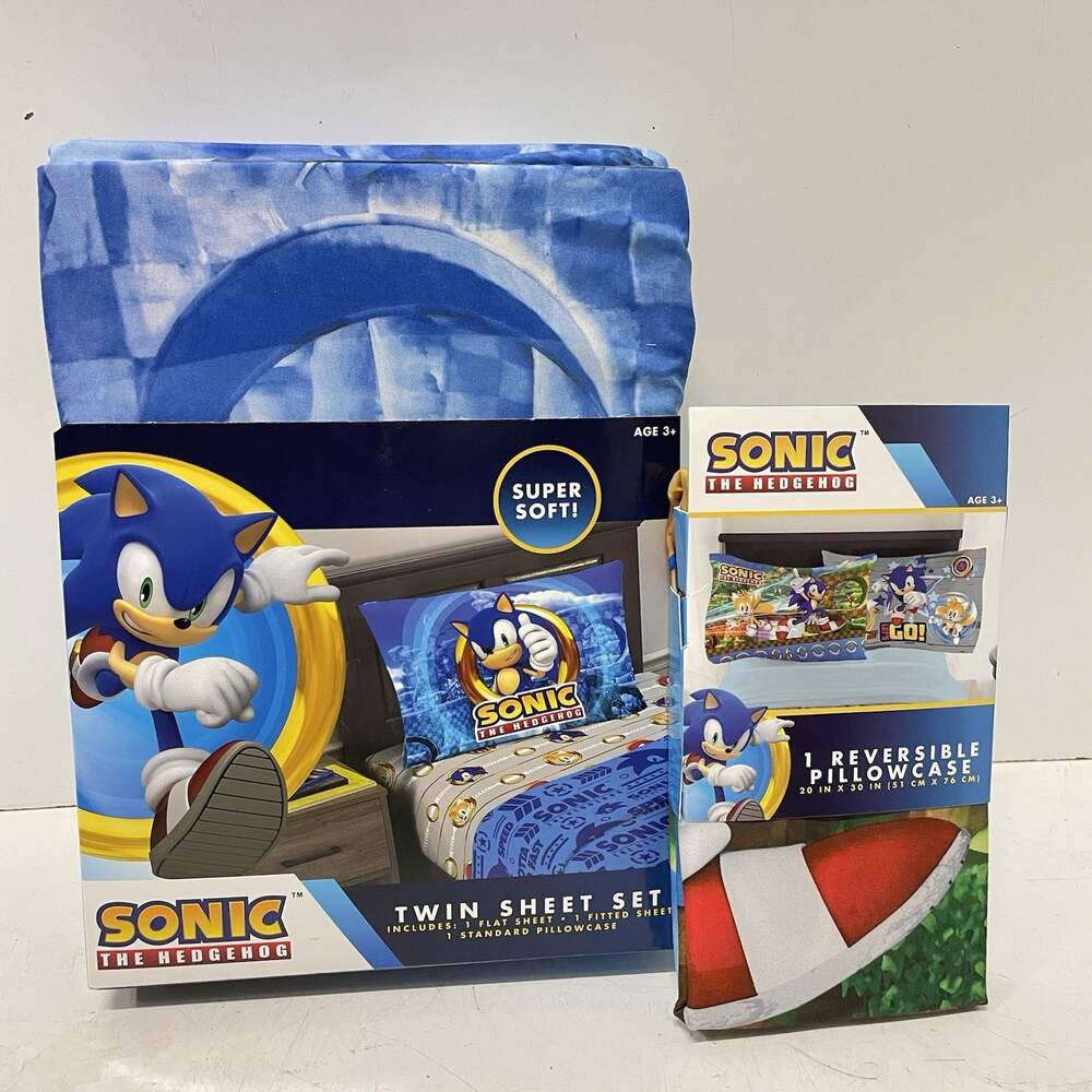 Sonic the Hedgehog Twin Sheet Set 4pc Fitted Flat 2 Pillowcases Sega Blue Kids